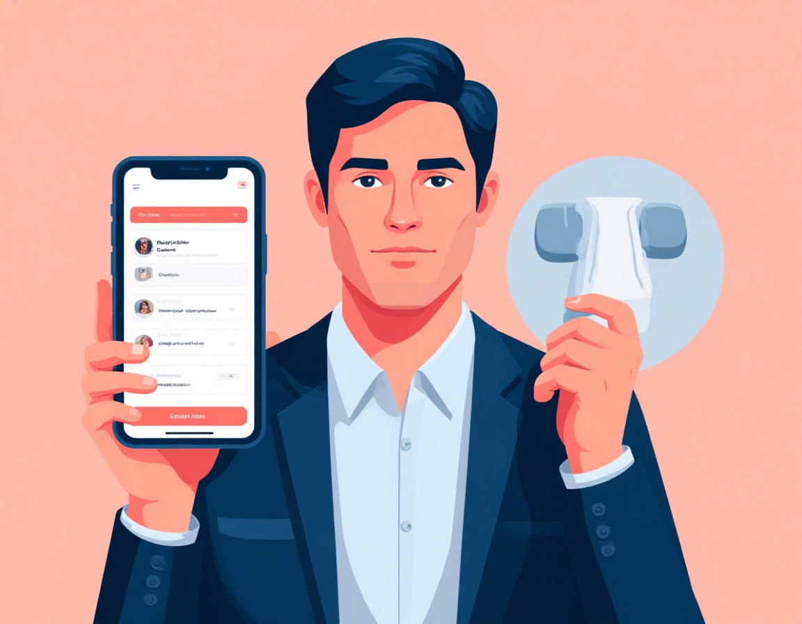 Человек со смартфоном не может позвонить с сайта
